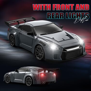 RC Drift Car ACAMMZAR 1:24, 4WD, 20 км/год, з LED підсвіткою, 2 акумулятори, для дітей та дорослих (S815 Сірий)