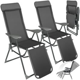 Набір з 2 шт. лежаків для відпочинку Tectake® з алюмінію, садова мебель, 5-позиційна спинка, підставка для ніг, легкі та складані, крісло-релакс з підголовником, для саду, балкону, кемпінгу - антрацит