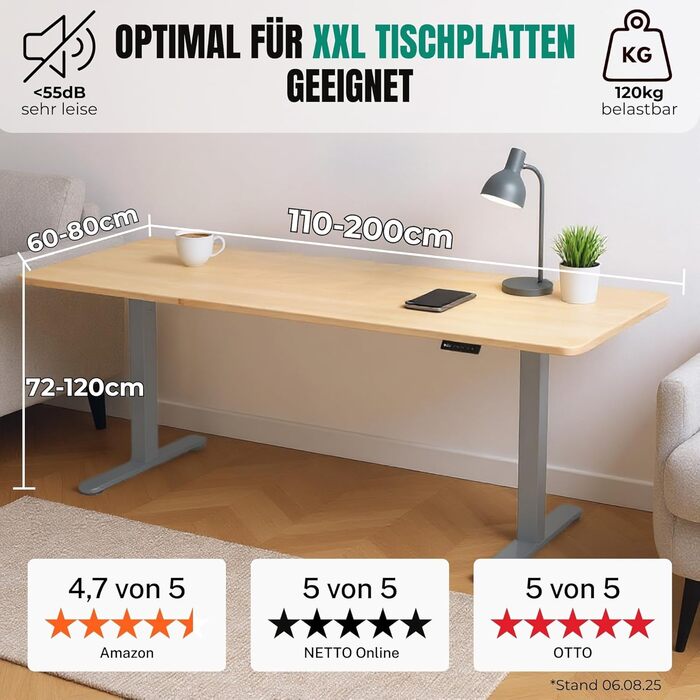 Електричний регульований стіл Albatros Lift S5: металеве підрамник, підставка для столу, ніжки для столу, 120 кг, для широких стільниць 2м