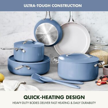 Набір посуду GreenPan Nova 13 предметів: каструлі, сковороди, кришки, синій, антипригарне покриття без PFAS, Oprah's Favorite Things 2024