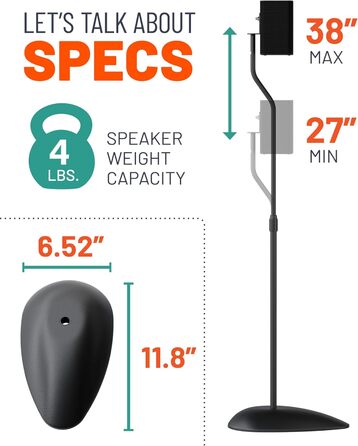 Підставка для акустики ECHOGEAR - регульована висота, універсальна сумісність, сталевий каркас, кабель-менеджмент, захисні ніжки