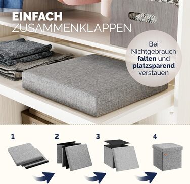 Пуф Casaria® з місцем для зберігання, білий, складний, з м'яким сидінням, 38x38 см. Підходить для спальні, вітальні, передпокою.