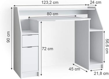 Ігровий стіл Vicco Joel, 123,2 x 45 см (123,2 x 90 см, білий)