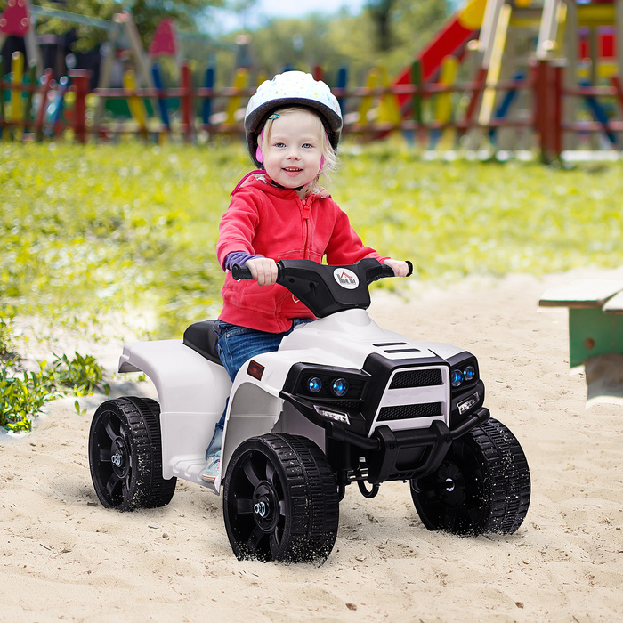 HOMCOM Mini Electric Quad Kids Електричний квадроцикл Коляска Електричний мотоцикл з 2 фарами Електричний квадроцикл Пляжний автомобіль Форма PP Сталь Чорний+Білий