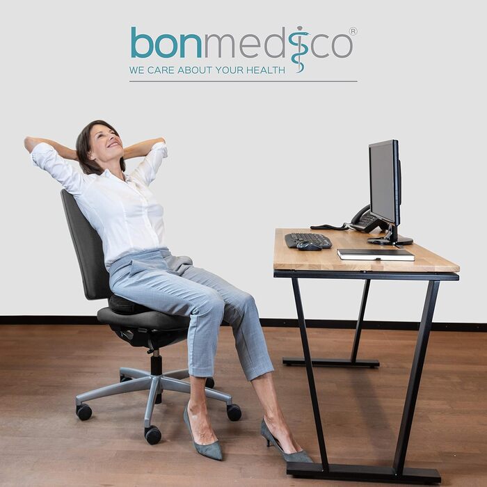 Ортопедична подушка для сидіння bonmedico з охолоджуючим гелем для офісного крісла, авто та інвалідного візка, проти гемороїду та болю в куприку, чорна