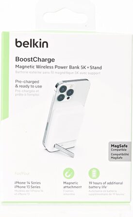 Повербанк Belkin 5000mAh MagSafe з підставкою, 7.5 Вт, сумісний з iPhone 16/15/14 - білий