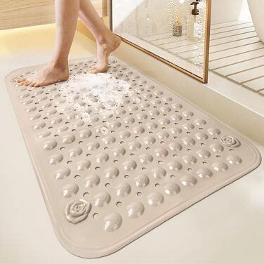 Килимок для душу протиковзкий 50x80 см з присосками та отворами для стоку води, бежевий