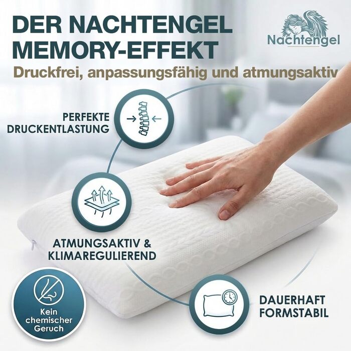 Ортопедична подушка для сну 40x60 з Memory Foam та підтримкою шиї – біла подушка для спини, живота та бокового сну Oeko-TEX, 12 см