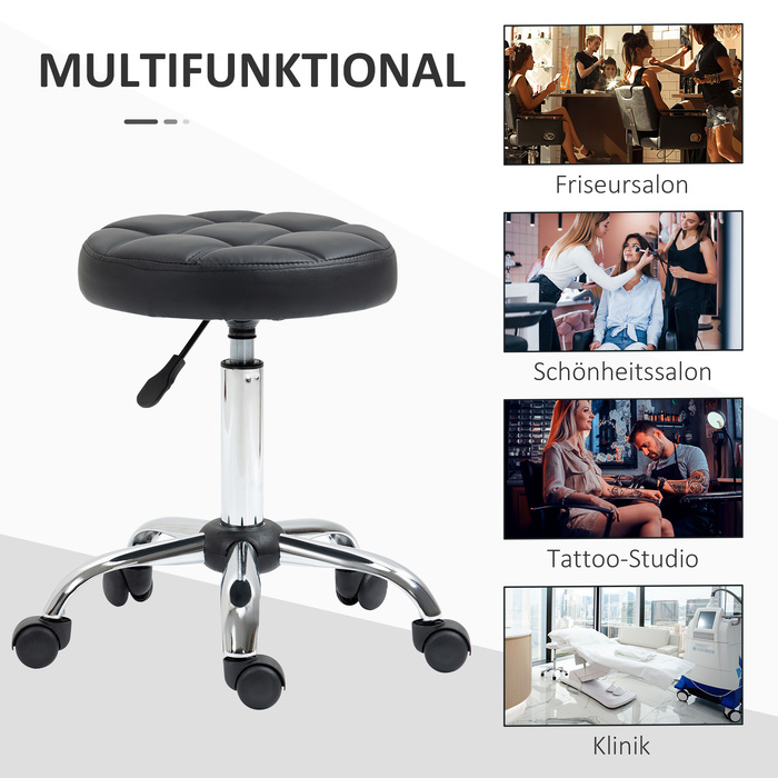 Vinsetto Stool Регульований по висоті поворотний робочий табурет Black Ø35.5 см, штучна шкіра для офісу та салону 51-67 см