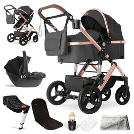 Дитяча коляска Bergsteiger Nizza 3 в 1 (Комплект) сірого кольору: автокрісло, шасі rose golden, люлька, прогулянковий блок + Isofix база