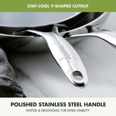 GreenPan Valencia Pro сковорода з нержавіючої сталі, 20.3 см, індукційна, дзеркальна, тришарова, з антипригарним покриттям з кераміки, без PFAS та PFOA, для кухні