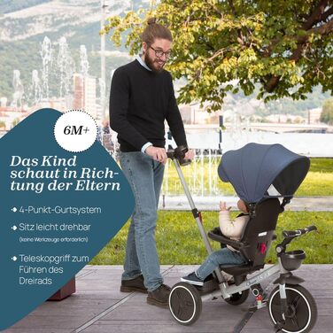 Триколісний велосипед Chicco 4-в-1: від 6 місяців до 4 років, блакитний. Знімний капюшон, EVA колеса, телескопічна ручка, компактне складання, педалі вільного ходу.