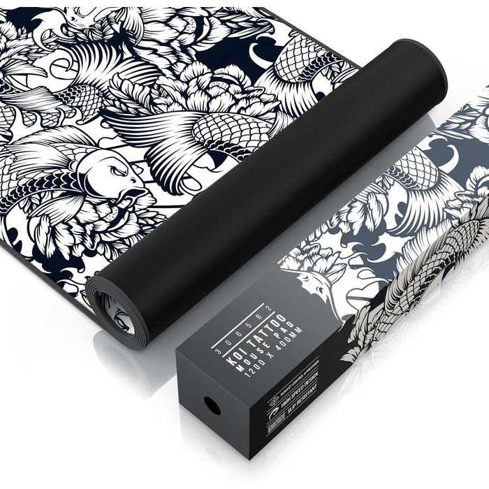 Килимок для миші Titanwolf XXXL 1500x800 мм - великий формат, гумовий, антиковзаючий, для геймінгу, з дизайном Koi Tattoo