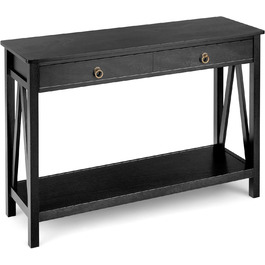Консольний стіл LIFEZEAL, вхідний стіл з полицею та ящиком, стіл для передпокою з ніжками з масиву сосни, сучасний журнальний стіл Дерев'яний стіл для передпокою, вітальні, 106,5 x 35,5 x 78 см, чорний