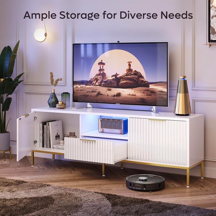 Тумба під ТВ Bestier для телевізора 55/60 дюймів, біла, з полицями для зберігання - сучасна медіа-консоль для вітальні та спальні