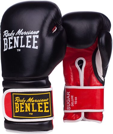 Боксерські рукавички Benlee зі шкіри Sugar Deluxe (12 унцій, чорний / червоний)