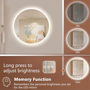 Дзеркало для ванної кімнати Habison з підсвічуванням 70x70 см LED, з годинником, сенсорним вимикачем, регулюванням яскравості, захистом від запотівання, 3-х кратним збільшенням, Bluetooth