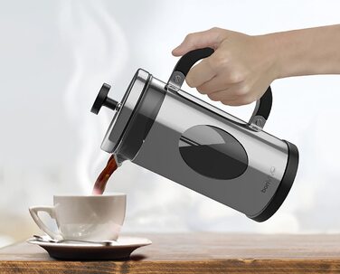 Кавоварка для кави bonVIVO GAZETARO I French Press з дизайном під срібло, скляна кавоварка з фільтром з нержавіючої сталі-Кава