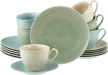 CreaTable Набір кавового сервізу Valencia Pastell, 18 предметів для 6 осіб, порцеляна, Made in Europe (Крем, Блакитний, Зелений)