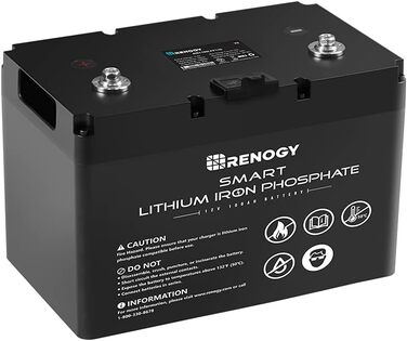 Літієва батарея Renogy LiFePO4 12V 100Ah з Smart BMS - 10 років терміну служби, для автофургонів і кемпінгу