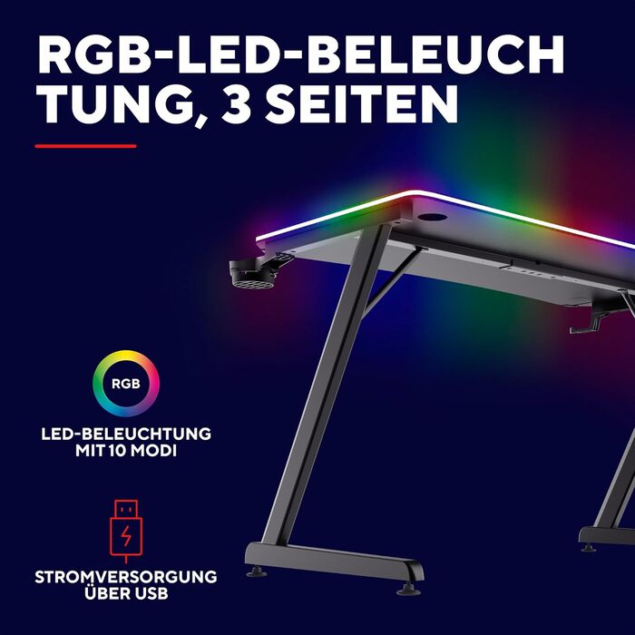 Ігровий стіл Trust Gaming GXT 709W Luminus RGB з підсвічуванням LED, 10 режимів, USB, для геймерів, білий (120x60 см)