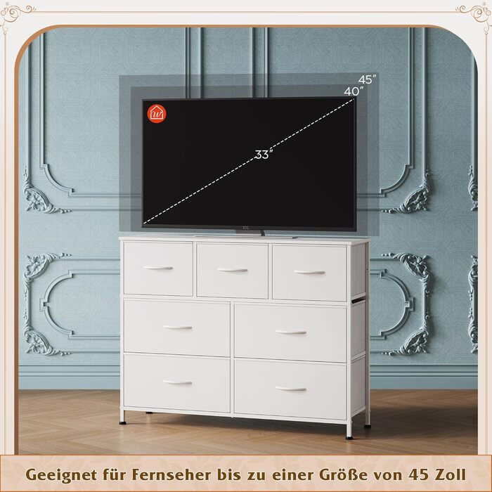 Комод WLIVE з 7 висувними ящиками з тканини, шафа-комод для спальні, комод у вітальню, зі стабільним сталевим каркасом, білий, 7 ящиків, білий