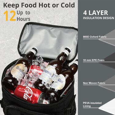 Тактичний ізольований рюкзак-холодильник 25L – чорний, водонепроникний, для роботи, відпочинку, кемпінгу та походів