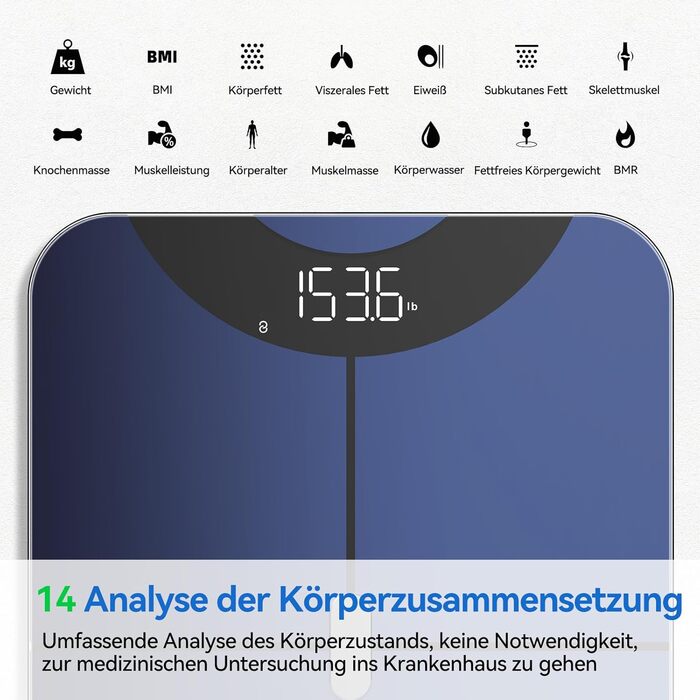 Цифрові ваги жиру в організмі Anyloop з додатком, 180 кг, Bluetooth, Аналіз тіла, Чорний