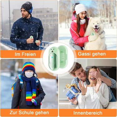 Електричні грілки для рук Lepwings 2 шт, 6000 mAh, багаторазові, 3 режими, до 20 годин тепла, USB-зарядка, для активного відпочинку взимку (чорний, м'ятно-зелений)