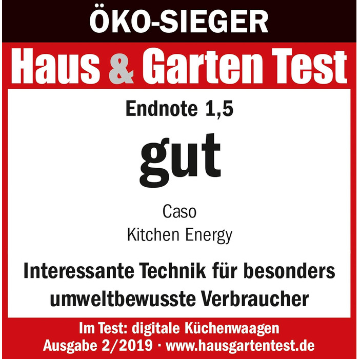 Кухонні ваги CASO Energy Design - переможець тесту Haus & Garten, без батарейок, до 5 кг з кроком 1 г