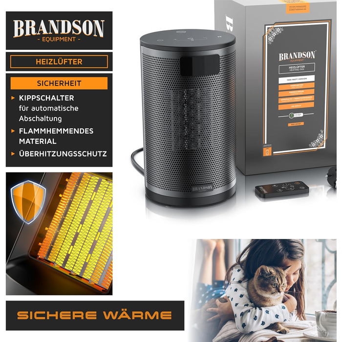 Обігрівач Brandson з дистанційним керуванням, 1500 Вт, 2 режими, ECO, захист від перекидання та перегріву