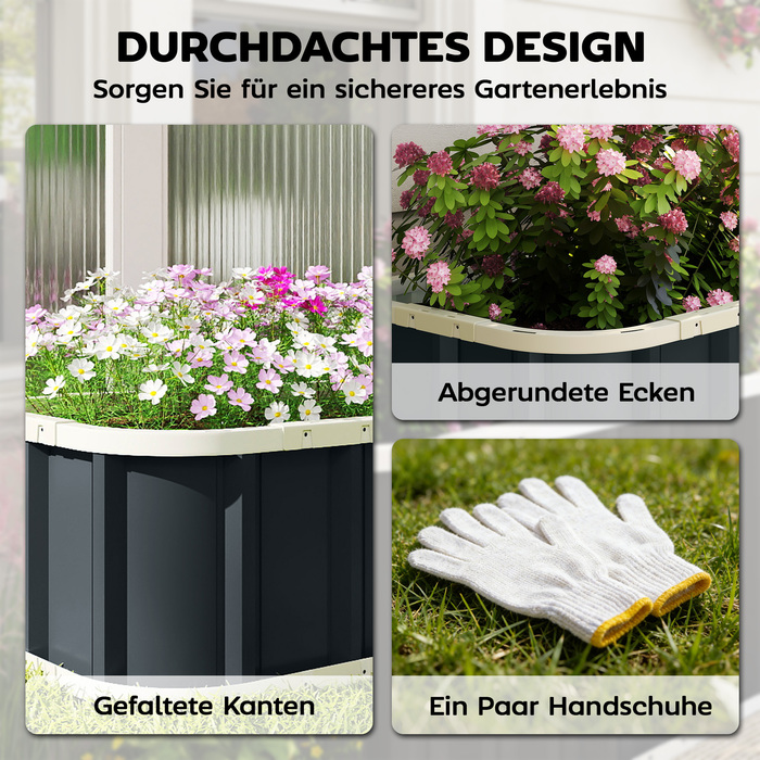 Підвищене грядка зі сталі, квітник з клямками, розкладний парник 136 x 52 x 31 см, темно-сірий