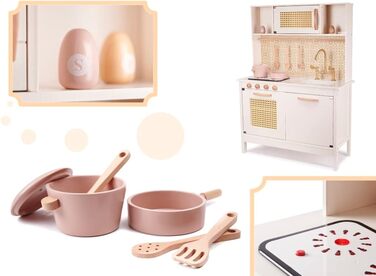 Дерев'яна дитяча кухня з мийкою, духовкою та витяжкою, з сосни та берези (Модель 2)