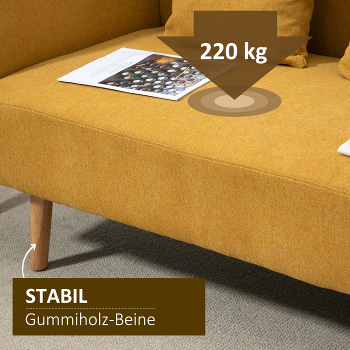 HOMCOM Подвійне диван-крісло Loveseat з подушками, регульовані підніжки, оксамитоподібний поліестер, піна, компактний дизайн, 2-місний, Натуральний+Жовтий| Aosom