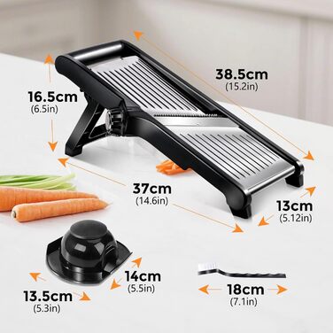 Машхом Мандоліна для овочів 5-в-1 з нержавіючої сталі, регульована, для овочів, фруктів, картоплі, помідорів, цибулі, 40 см