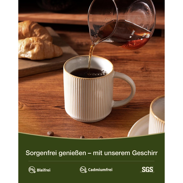 Набір тарілок Star 12 предметів для 4 осіб, керамічний посуд, стійкий до подряпин, для мікрохвильовки та посудомийної машини (Капучино, чашки 355 мл, 6 шт)