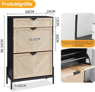 Вузька шафа для взуття з 2 дверцятами, економна, закрита полиця для взуття, шафа для взуття, полиця для взуття з ящиками для передпокою та вітальні (Дуб & Чорний) Дуб & Чорний Середній