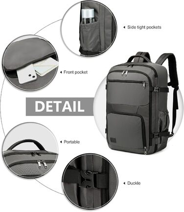 KONO Рюкзак для ручної поклажі в літак, великий, водонепроникний, 55 x 35 x 20 см, 38L, Cyangrau