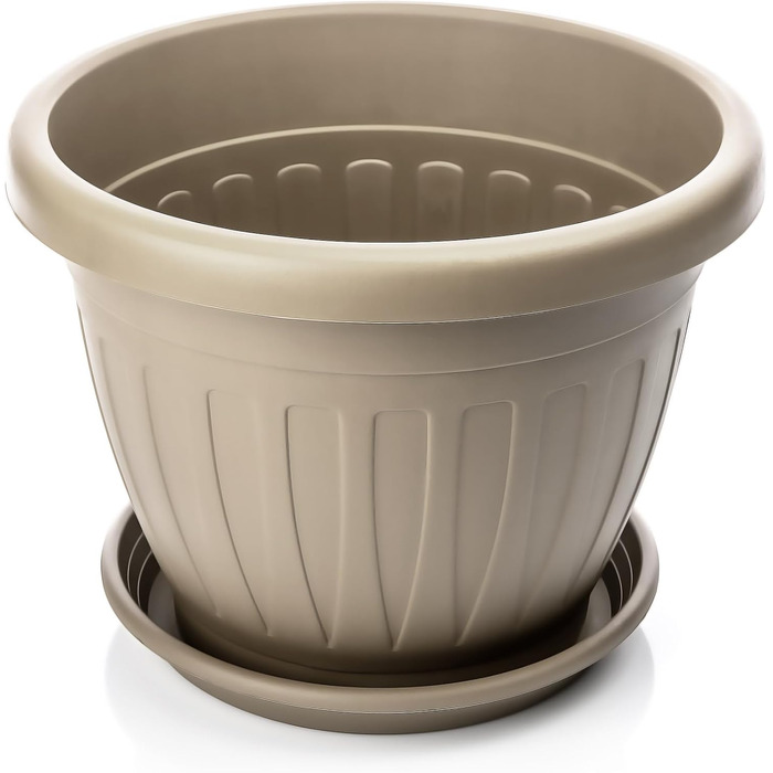 Квітчалка BigDean 3X з підставкою, 50x38 см, мокко - водостійкий горщик для квітів, UV-стійкий, з водозливом, з міцного пластику, для дому та саду, Made in Europe