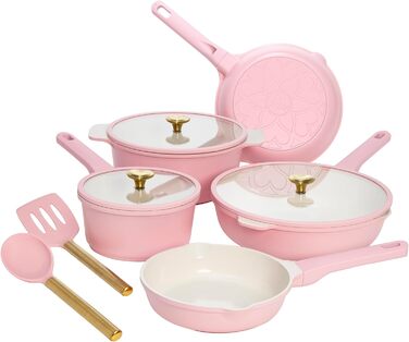Набір посуду Paris Hilton Ceramic Pink, 10 предметів, антипригарне покриття, нержавіюча сталь, без PFAS, PFOA, PFOS, PTFE, для посудомийної машини