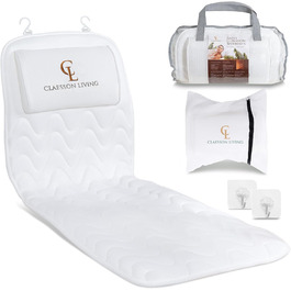 Подушка для ванни для всього тіла (125x43 см) - килимок для ванни з підголовником для підтримки шиї, спини та ніг - з мішком для прання та подорожей та гачком для швидкого сушіння - (Білий)