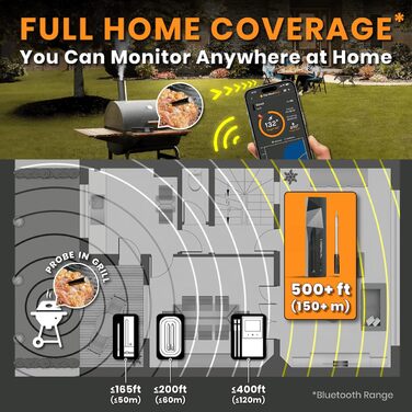 Термометр для м'яса MeatStick з додатком: бездротовий термометр для м'яса з радіусом дії 10 м, точний вимірювач температури до 300°C, термометр для гриля з датчиком 92 мм, з зарядним пристроєм Xtender