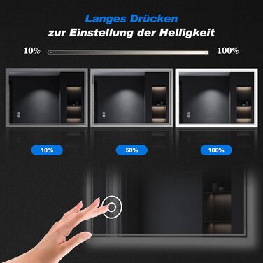 Дзеркало для ванної кімнати SONNI з підсвічуванням 80x60 см, 3 кольори світла, проти запотівання, LED, сенсорне керування, годинник, температура, 3x збільшення