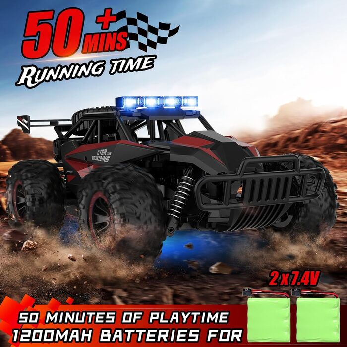 Радіокерований позашляховик Kolegend для хлопчиків, 2 акумулятори, 50 хв, масштаб 1:12, 25 км/год, 2.4 GHz, червоний