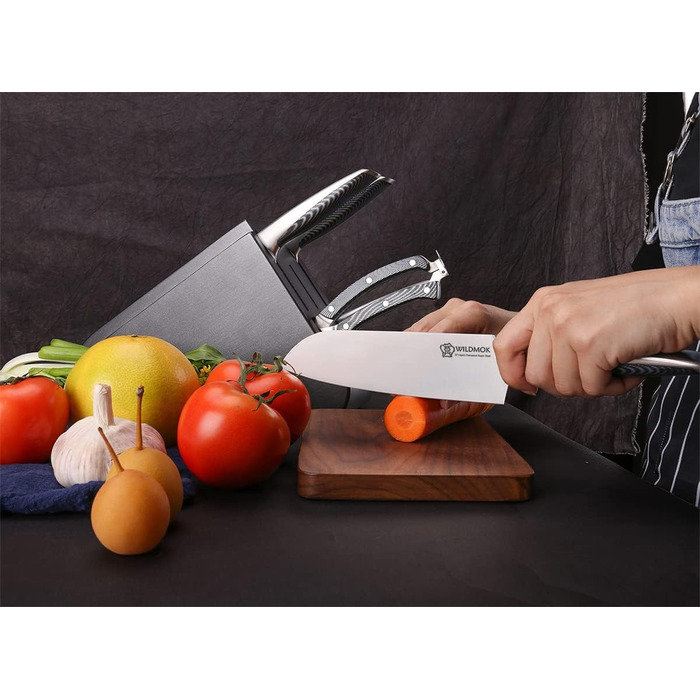 Набір кухонних ножів WILDMOK 6 предметів з блоком. Ультрагострі ножі з нержавіючої сталі з ABS-ручкою. Азіатський набір ножів для кухні