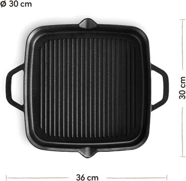Гриль-сковорода Burnhard Gusseisen, квадратна 30 см, з попереднім прожарюванням, для стейків, сумісна з газовими грилями, духовкою, вогняною чашею та всіма типами плит (включаючи індукційну), чавунна сковорода-гриль 30 см