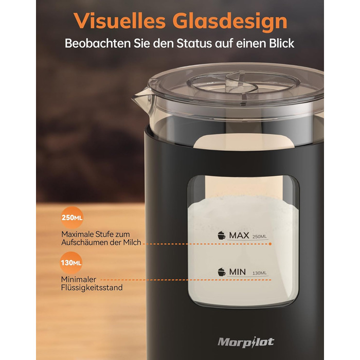 Електричний піноутворювач для молока Morpilot 4-в-1, 550W, 600мл, чорний