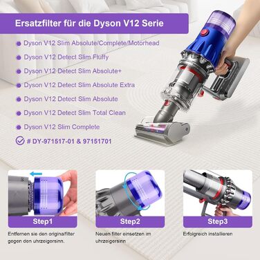 Фільтр для Dyson v12, Фільтр Dyson, Фільтр Dyson V12 Фільтр для пилососів Dyson V12 Slim, Dyson V12 Slim Absolute, Фільтр Dyson v12, Змінний фільтр Dyson v12 Slim Absolute, заміна 971517-01, 4 шт.