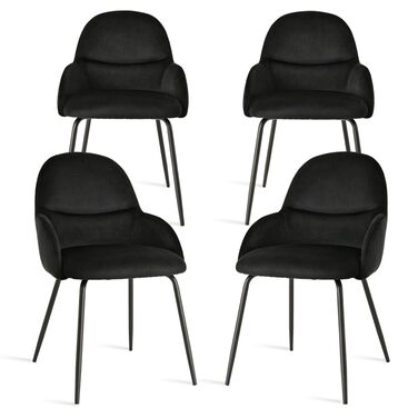 Набір обідніх стільців з підлокітниками – 4 шт. Ергономічні м'які стільці з тканинним покриттям та металевими ніжками для кухні, вітальні, їдальні, бежевий/чорний (велюр)