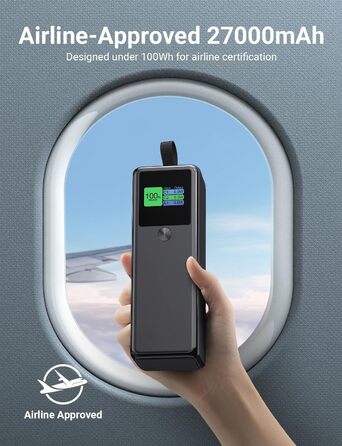 Power Bank VAFOTON 27000mAh 140W з 3 портами, цифровим дисплеєм та USB-C кабелем (Чорний)